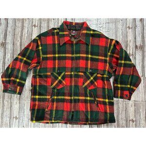 Johnson Woolen Mills Shirt Jacket Wool Plaid Full Zip Up Size 20 Vintage